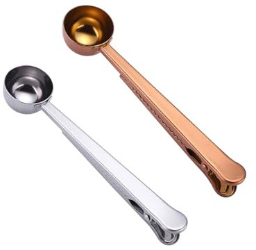 2PCS Coffee Scoop,Stainless Steel Measuring Spoon with Sealer for Easy Portioning and Storage of Ground Coffee, Beans, and Loose Tea - Ideal Accessories for Cafetiere, French Press, and Home Brewing