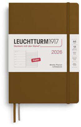LEUCHTTURM1917 372662 Wochenkalender & Notizbuch Medium (A5) 2026, Spice Brown, Englisch
