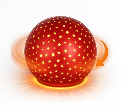 formano LED Deko-Kugel Drehend Rot 15 cm Glaskugel Timer 6h/18h Weihnachten Deko - Mattes Farbglas mit Stern-Dekor - winterlichem Dekor - Herbst Winter Weihnachtsdeko für Tisch Regal Fensterbank