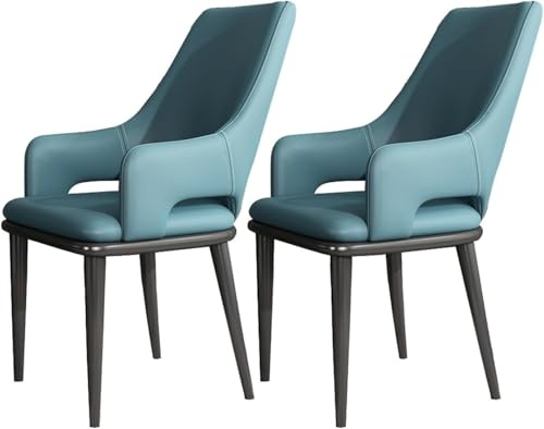 Natliedop Esszimmerstühle für die Küche, 2er-Set, moderner Stuhl aus PU-Leder mit hoher Rückenlehne, gepolsterter weicher Sitzfläche und Armlehnen mit Metallbeinen (blau)