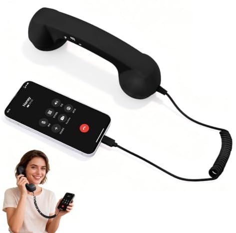 Plyisty USB-C-Retro-Telefonhörer mit Mikrofon-Lautstärkeregelung, Kabelgebundener Vintage-Telefonhörer, Strahlungsreduzierendes Mobiltelefonzubehör der Alten Schule für Anrufe (Black)