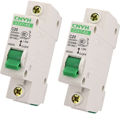 2 pièces AC 230V/400V 20A disjoncteur de Protection contre les surcharges unipolaire DZ47-63 C20