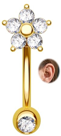 CM Crareesi Mania Titan Augenbrauenring Gold 16G Opal Rook Daith Piercing Innengewinde Gebogene Barbell Vertikale Labret-Lippenschmuck für Damen 8mm