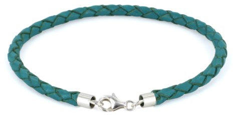 Auroris Echtleder-Armband geflochten 3mm mit 925 Sterling-Silber Karabinerverschluss - Länge: 17cm / Farbe: türkis