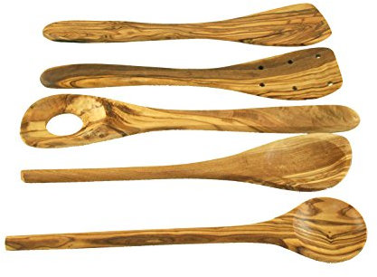 Juego de cocina de madera de olivo, 5 piezas, espátula, cuchara para risotte