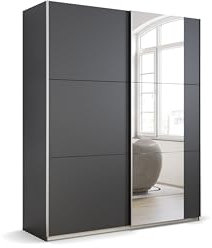 Rauch Möbel Kronach Schrank Schwebetürenschrank, 2-türig, Grau metallic, Schwarz, mit 1 Spiegel, inkl. Zubehörpaket Basic 2 Kleiderstangen 2 Einlegeböden, BxHxT 175x210x59 cm