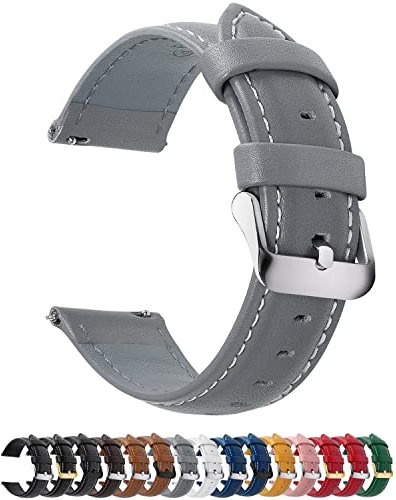 Fullmosa 12 Farben Uhrenarmband, Axus Serie Lederarmband Ersatz-Watch Armband mit Edelstahl Metall Schließe für Herren Damen 22mm Grau