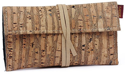 SIMARU Borsello porta tabacco in robusto sughero/cuoio di sughero, Portatabacco incl. Tasche per accendino, filtri e cartine, busta portatabacco da rollare per signori & signore (raizes)