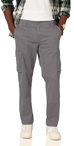 Amazon Essentials Men's Straight Fit Stretch Cargo Work Trousers (Available in Big and Tall), Dark Grey, 40W / 28L
