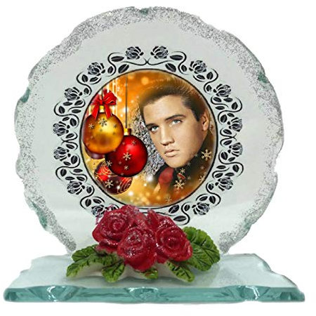 Elvis Photo Christmas Edition Cut glass round plaque
