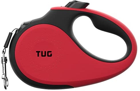 TUG 360° Tangle-Free Retractable Dog Lead for Up to 25 kg Dogs | 5 m Strong Nylon Tape/Ribbon | One-Handed Brake, Pause, Lock (Medium, Red)