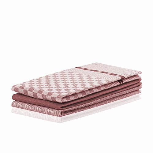 DecoKing Louie Lot de 3 torchons de Cuisine avec Crochet de Suspension 100% Coton 50 x 70 cm, Coton, Vieux Rose, 3er Set