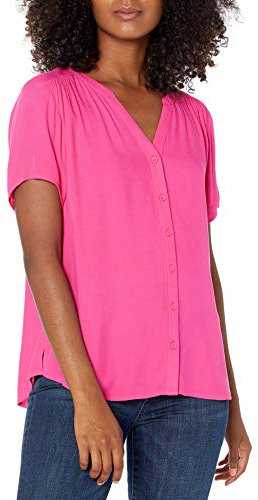 Amazon Essentials Blusa Tejida de Manga Corta y Corte Holgado Mujer, Rosa Intenso, L