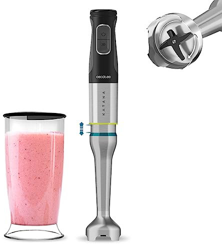 Cecotec Batidora de Mano Katana 15 Jar G. 1500 W, 21 Velocidades y Turbo, 4 Hojas con Titanio Negro, Campana antisalpicaduras, Pie extralargo, Vaso 800 ml