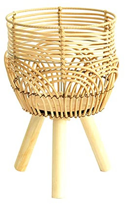 JYCRA Panier de fleurs en bambou tissé avec pieds amovibles, 33 cm de haut, panier en osier tissé à la main avec support pour intérieur
