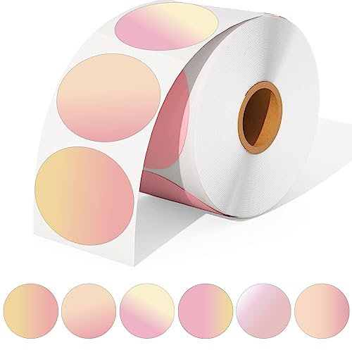 WLHGH 2 Runde Thermische Etiketten, Selbstklebende Kreis Aufkleber Drucker Etikett, 6 Farbverläufe Thermo-Etikett für Barcode, Logo Design, Adresse, QR Code, Adresse, Inventar, 600 Etiketten/Rolle
