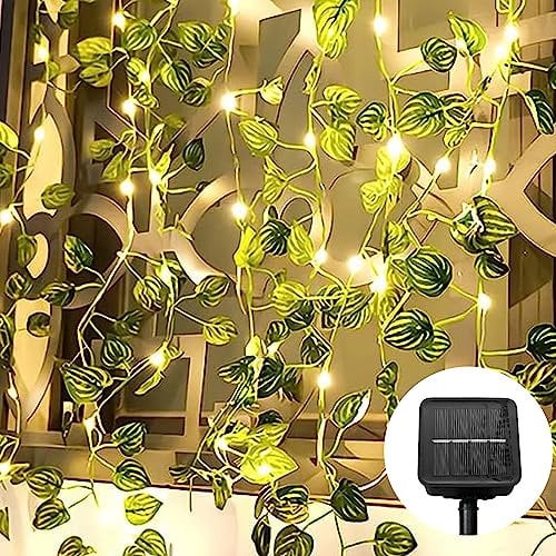 himmel Solar Lichterkette Außen, Künstliche Wassermelonenblätter Lichterkette 100 LEDs Balkon Dekoration Licht 10m Wasserdicht Solar Powered Girlande Lichterkette Outdoor für Garten, Bäume, Terrasse