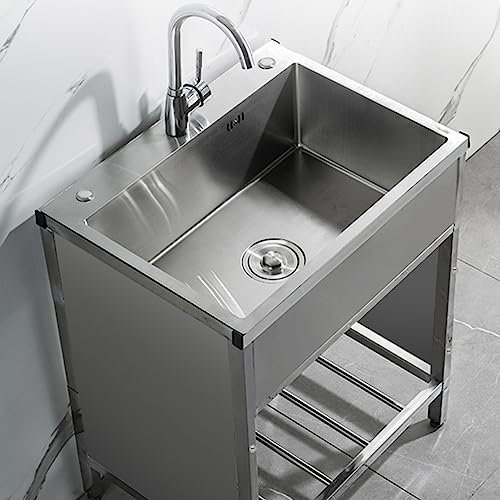 Évier de Cuisine Mobile Évier D'extérieur en Acier inoxydable Evier Jardin Cuve Simple Avec Robinet Froid Chaud Lavabo Indépendant, Pour Atelier,Ferme,Garage,Camping (50x40x75cm)