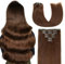 AGMITY Clip in Haarverlängerungen 50cm 120g 7 Stück Schokoladen Braun Unsichtbar Gerade Glatt Nahtlos Doppelt Genäht Clip in Echthaar (50cm #4 Medium Brown)