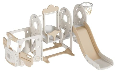 Baby Freistehende Rutsche und Schaukel Set Kleinkind Kletter Spielplatz Spiel Set Indoor Outdoor Lange Rutsche Babyspielplatz Aktivitätszentrum Kid Play Equipment (Bus Brown)