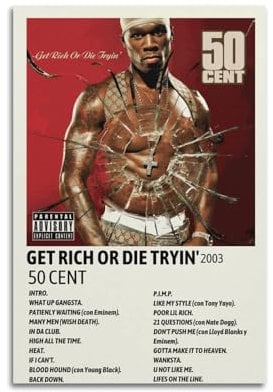 nzzmy Poster Get Rich Or Die Tryin, Vintage-Kunst, Raumdekoration, ästhetische Schlafzimmerdekoration, Leinwandposter für Schlafzimmer, 30 x 45 cm, ungerahmter Stil