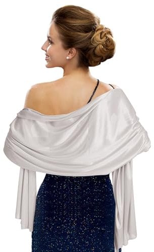 VIDSTW Sheer Chiffontücher, Weich und Hautfreundlich Stola für Abendkleid, Anmut Schultertuch, Extra Groß und Extra Breit Schal Damen für Partys, Abendpartys, Hochzeiten (Silber)