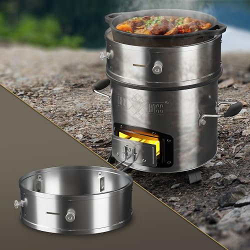 BBQ#BOSS Power Ring für BBQ Raketenofen, aus Edelstahl, Ø 25-35 x 9 cm, einstellbar, Feuerring für Raketenofen, bis zu +25% Effizienz und -20% Rauchentwicklung, Windabweisende Funktion, Edelstahlring