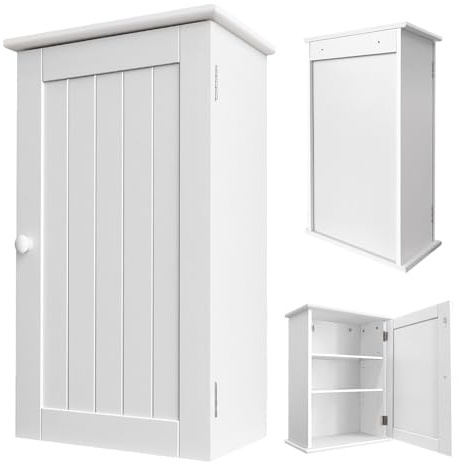 AUTOFU Medicine Cabinets Wall Mounted Storage Cupboard Wall Cabinet Freestanding Storage Cabinet Unit with Single Door and Adjustable Shelf W13.8'' x D8.1 x H21.7'' White