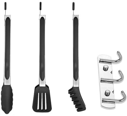 NCCHDZSW Pince Cuisine Inox 3 Pcs Pince Alimentaire avec Crochet à Double usage, Professionnel Pince Barbecue en Silicone Antiadhésifs Pinces avec Verrouillage pour Barbecue Salade Cuisine (Noir)