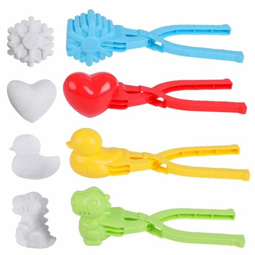 DERAYEE 4 Stück Schneeball Maker, Cartoon Sandball Schneeball Clip,Winter Schneespielzeug für Kinder Weihnachten Geschenk Dekoration