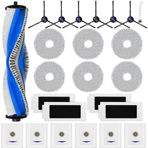 24 Stück Zubehörset für Ecovacs Deebot T30 Omni / T30 Pro Omni Saugroboter, 1 Hauptbürste 4 HEPA Filter 6 Wischtücher 6 Staubbeutel 6 Seitenbürsten 1 Reinigungsbürste