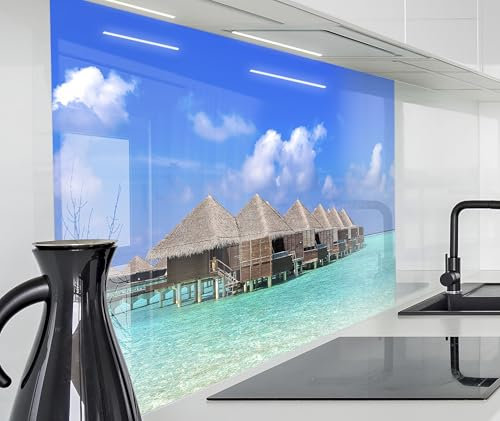 Spritzschutz Wand für Herd, Küche Küchenrückwand Glasoptik | Acryl Glas 2mm | Glasrückwand Acrylglas Wandpaneele Rückwandschutz Platte | 120x60cm Thailand Meer Strand