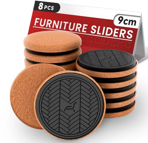Felt Furniture Sliders for Wooden Floors, 8PCS -9cm (3 ½”) Thick Furniture Pad Gliders Coasters for Heavy Duty Items, Moving Heavy Furniture Quickly and Easily
