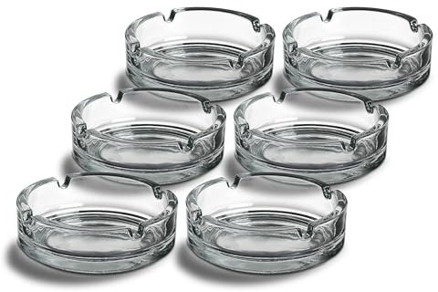 SIXBY Set 6 Stück Aschenbecher aus Glas Ø 105 mm, Höhe 32 mm - Stapelbar - Spülmaschinenfest