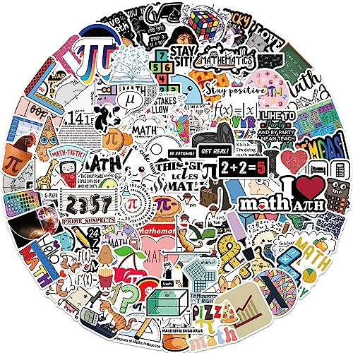 108Pcs Math Stickers, Funny Math Cartoon Stickers, Vinyl Waterproof Stickers for Water Bottle Laptop Luggage Skateboard Guitar Gifts for Teens Kids Adult Students