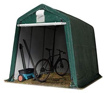 TOOLPORT Tendone Garage 2,4 x 3,6 m Verde, Costruzione Stabile in Acciaio con Telo PE Garage per Bicicletta