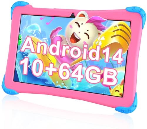 EagleSoar Tablet para Niños 10 Pulgadas, Android 14 con Procesador Octa-Core, Tablet Infantil 3 a 12 años, 10GB RAM+64GB ROM, App Aprendizaje para Niños Preinstalado y Controles Parentale(Rosa)