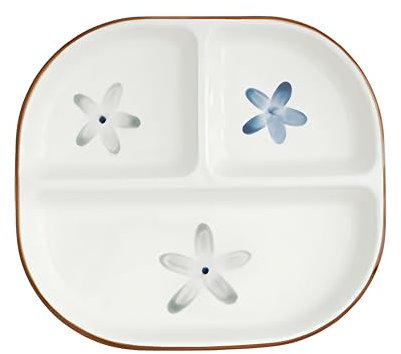 Plato con Divisiones con Estampado Con Flores, Plato de Cerámica con 3 Compartimiento 25.00 cm x 22.50 cm, Elegantes Platos Rectangulares