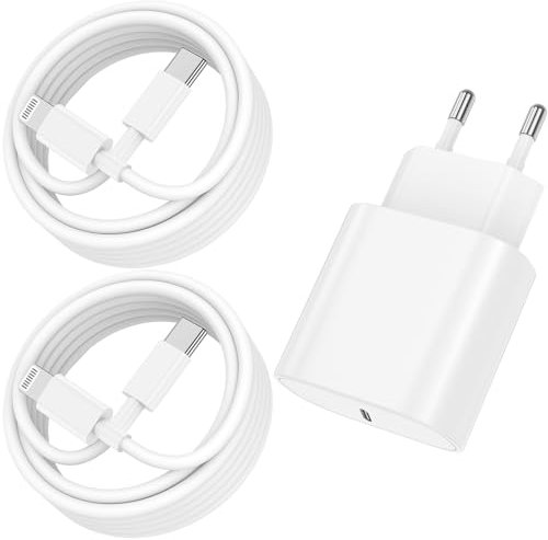 QZVOO 20W Cargador Carga Rapida para iPhone 14/13Pro Max Plus,USB C Enchufe con 2M+1M Cable para iPhone 14/13/12/11Pro MAX Plus/X/iPad Pro/iPad Air