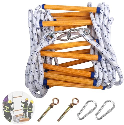 Oungy Tragbare Feuerleiter Strickleiter, 5m Feuerleiter Sicherheitsleiter, Strickleiter Erwachsene mit Karabinern, Tragfähigkeit bis 300 kg, Rettungsleiter für Outdoor Balkon Fenster Geländer