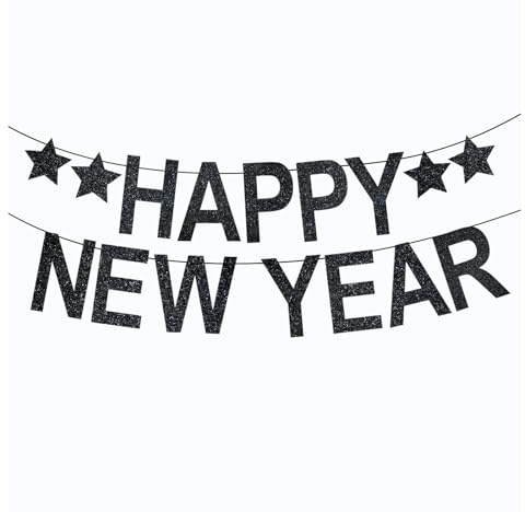 5M Happy New Year Girlande, Glitzer Schwarz Girlande Silvester Deko 2027 | Frohes Neues Jahr Banner Glitzer Silvesterdeko Neujahr Girlanden Hängedeko für Neujahr Silvester Party Dekoration