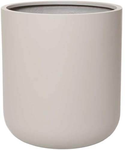 VIVANNO Pflanzkübel Creme 45x50 cm Fiberglas Blumentopf Frostfest Chico | Wetterfester Pflanztopf aus Fiberglas im Industrial Design, Rundes Gefäß für Innen & Außen, Robust & Modern