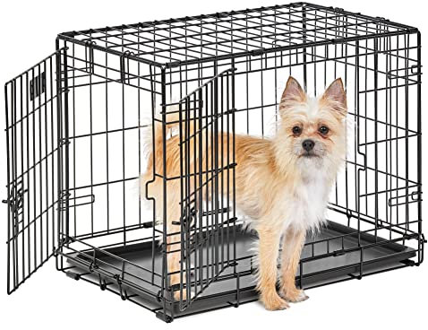MidWest Homes for Pets Newly Enhanced Life Stages Double Door Small Folding Metal 60.96 cm (24-Inch) Long Dog Crate w/Divider Panel, Floor Protecting Feet, Leak-Proof Dog Pan, Small Dog, Black, 1624DD