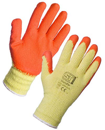 Supertouch Latex Coated Rubber Safety Gloves - 1 Pair - Orange - 9/Large