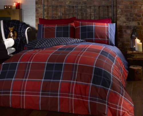 Rapport Home Argyle Tartan Parure de lit, Polyester et Coton, Rouge, Double
