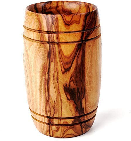 DAS OLIVENHOLZBRETT® / Köcher aus Olivenholz/Löffelhalter aus Holz/Becher für Küchenutensilien/Halter für Kochlöffel aus Olivenholz/bauchig 14cm, (ohne Besteck)