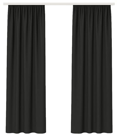 Bestlivings Dekoschal Ellen 2er Pack inkl. Raffhalter (140x245cm / Schwarz) Vorhang Blickdicht Aber Lichtdurchlässig mit Kräuselband Gardine mit Universalband