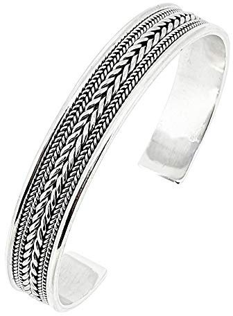 Treasure Bay Herren-Armreif aus massivem 925er Silber, klassischer Armreif aus 925er Sterlingsilber, geflochtener Armreif für Damen und Herren, 18 cm, Sterling-Silber
