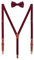 WANYING 2cm Hosenträger Fliege Sets | Retro PU Leder 3 Messingartige Clips Y Form Hosenträger Elastisch Verstellbar für Körpergröße 140-190cm - Bordeaux Rot