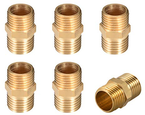 sourcing map 6 Stk. Messing Rohrfitting, Hex Nippel, Außengewinde Rohr 1/4x 1/4 G de